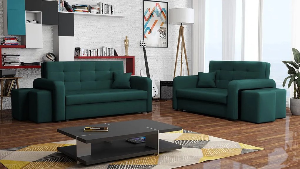 Rozkladacia sedacia súprava s úložným priestorom Clivia Home II + III, Taburetka: ľavá strana (pohovka III) + pravá strana (pohovka II), Dostupné poťahy: Malmo 81