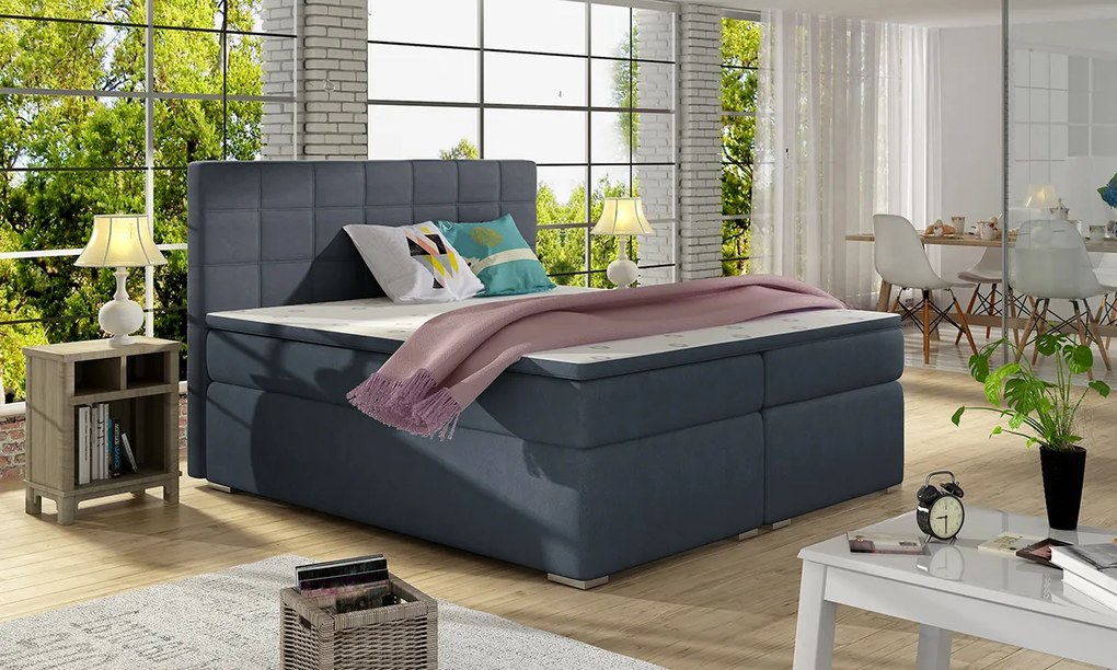 Čalúnená manželská posteľ s úložným priestorom Anzia 140 - modrá