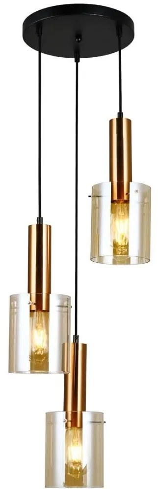 ITALUX PND-5581-3A-BRO+AMB - Luster na lanku SARDO 3xE27/40W/230V čierna/mosadz