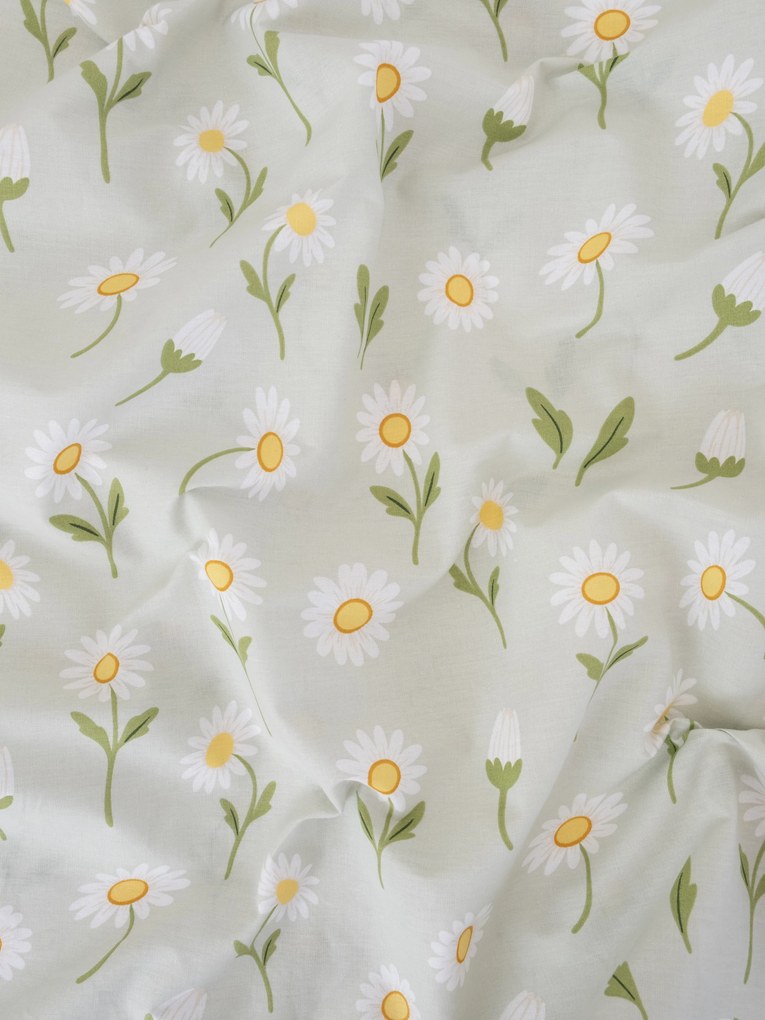 Predĺžené bavlnené obliečky Renforcé - Sedmokrásky sivozelené/biele