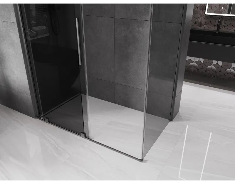 Mexen Velar, sprchový kút s posuvnými dverami 150 x 85 cm, 8mm šedé sklo, grafit brúsený, 871-150-085-41-66
