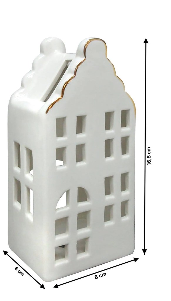 Vianočná keramická lampáš HYTTE VI 16,8 cm biela