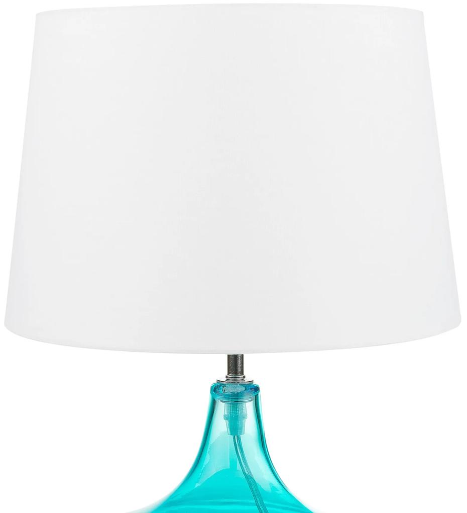 Stolná lampa so sklenenou modrou základňou a bielym tienidlom 42 cm ERZEN Beliani