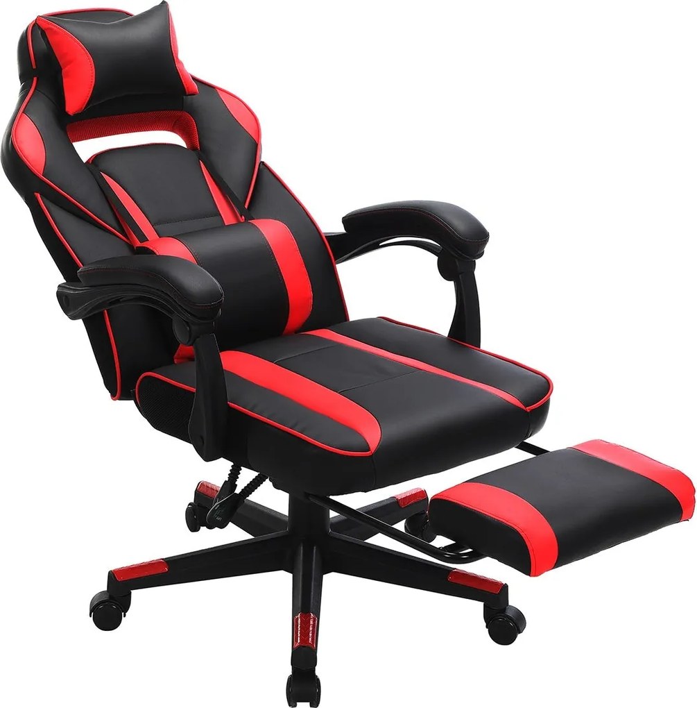 Ergonomická stolička, kancelárska stolička s opierkou nôh, čierna, červená