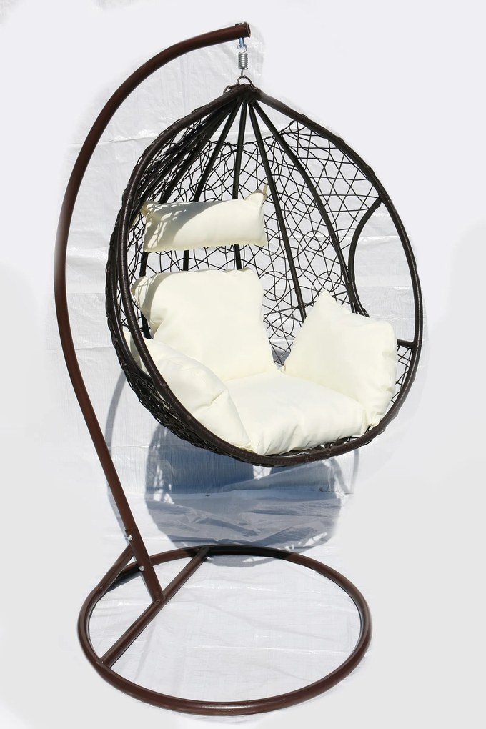 Závesné kreslo 06 hnedé s béžovou poduškou