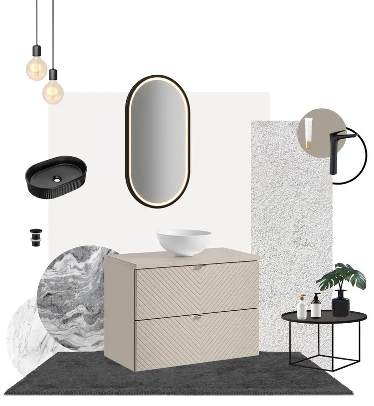 Závěsná skříňka pod umyvadlo Viva Cashmere s deskou 80 cm kašmír/dub coast evoke