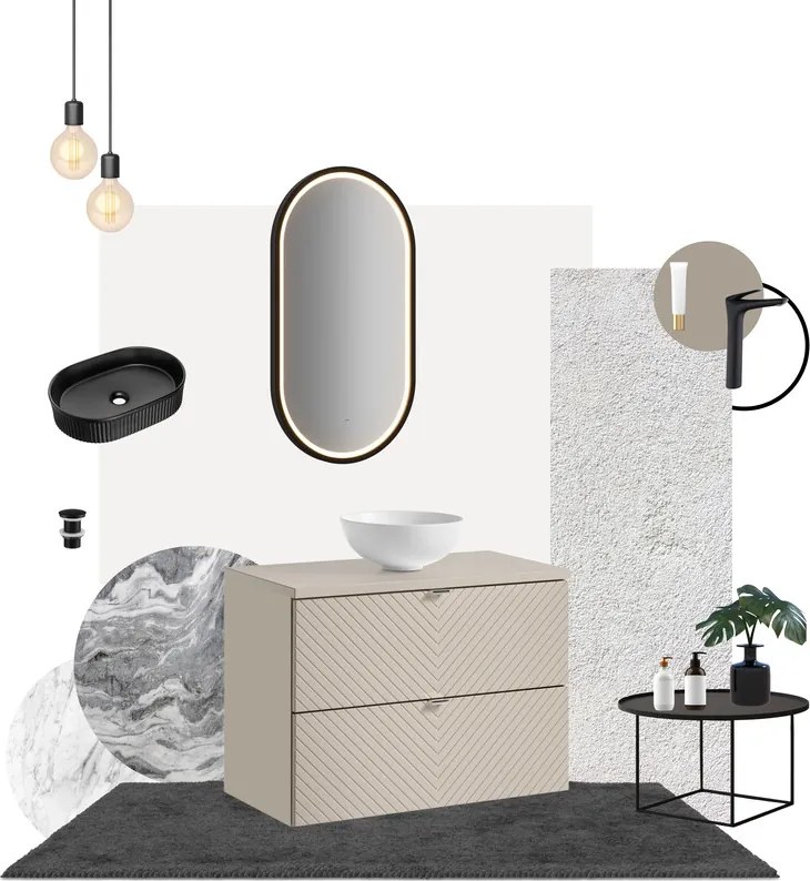 Závesná skrinka pod umývadlo Viva Cashmere s doskou 80 cm kašmír/biela