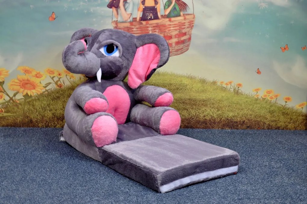 Detské plyšové rozkladacie kresielko SLON - ružový