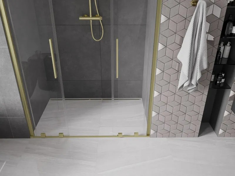 Mexen Velar Duo, posuvné dvere do otvoru 150x200 cm, 8mm číre sklo, zlatá matná, 871-150-000-02-55