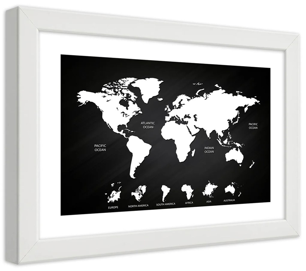 Gario Plagát Kontrastná mapa sveta a kontinentov Farba rámu: Bez rámu, Rozmery: 60 x 40 cm