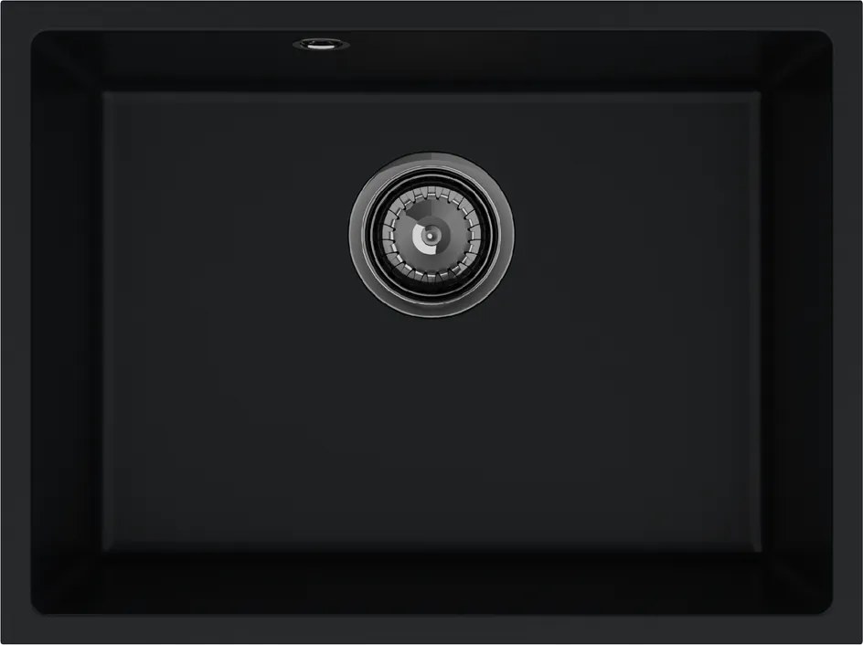 Sink Quality Crypton 60, kuchynský granitový drez 535x400x205 mm + čierny sifón, čierna, SKQ-CRY.C.1KBO.60.XB