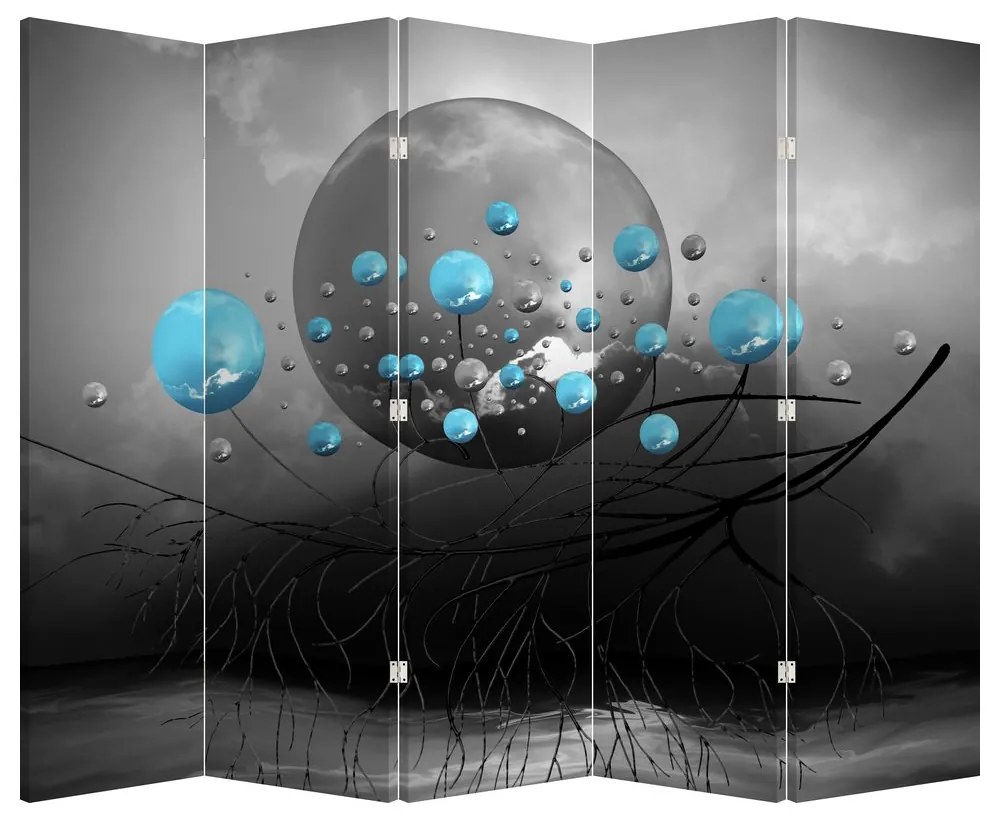 Paraván - Svetlo modré abstraktné gule (210x170 cm)