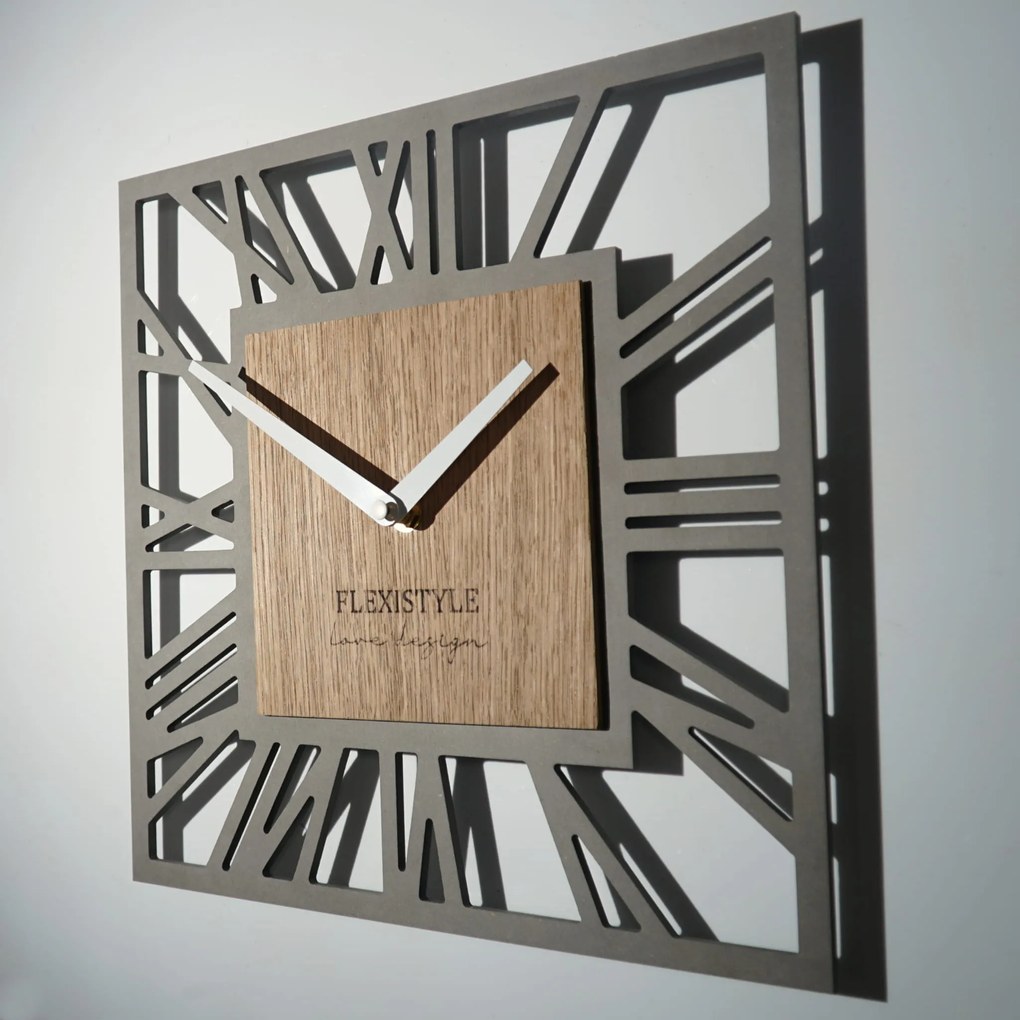 Dekorstudio Moderné drevené hodiny EKO Loft Piccolo Square sivé + dub