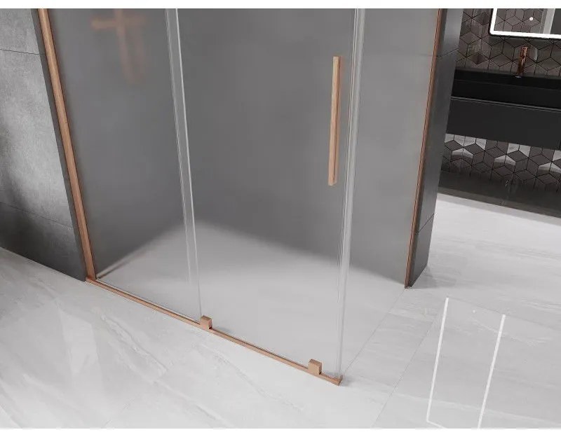 Mexen Velar, sprchový kút s posuvnými dverami 160 x 90 cm, 8mm sklo námraza, medená matná, 871-160-090-31-65