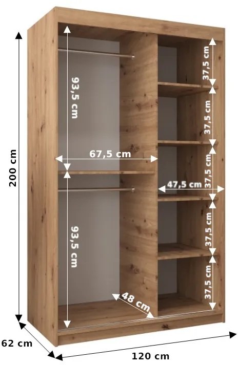 Šatníková skriňa 120 cm Toki (Biela matná + Čierna matná). Akcia -19%. Vlastná spoľahlivá doprava až k Vám domov. 1064804