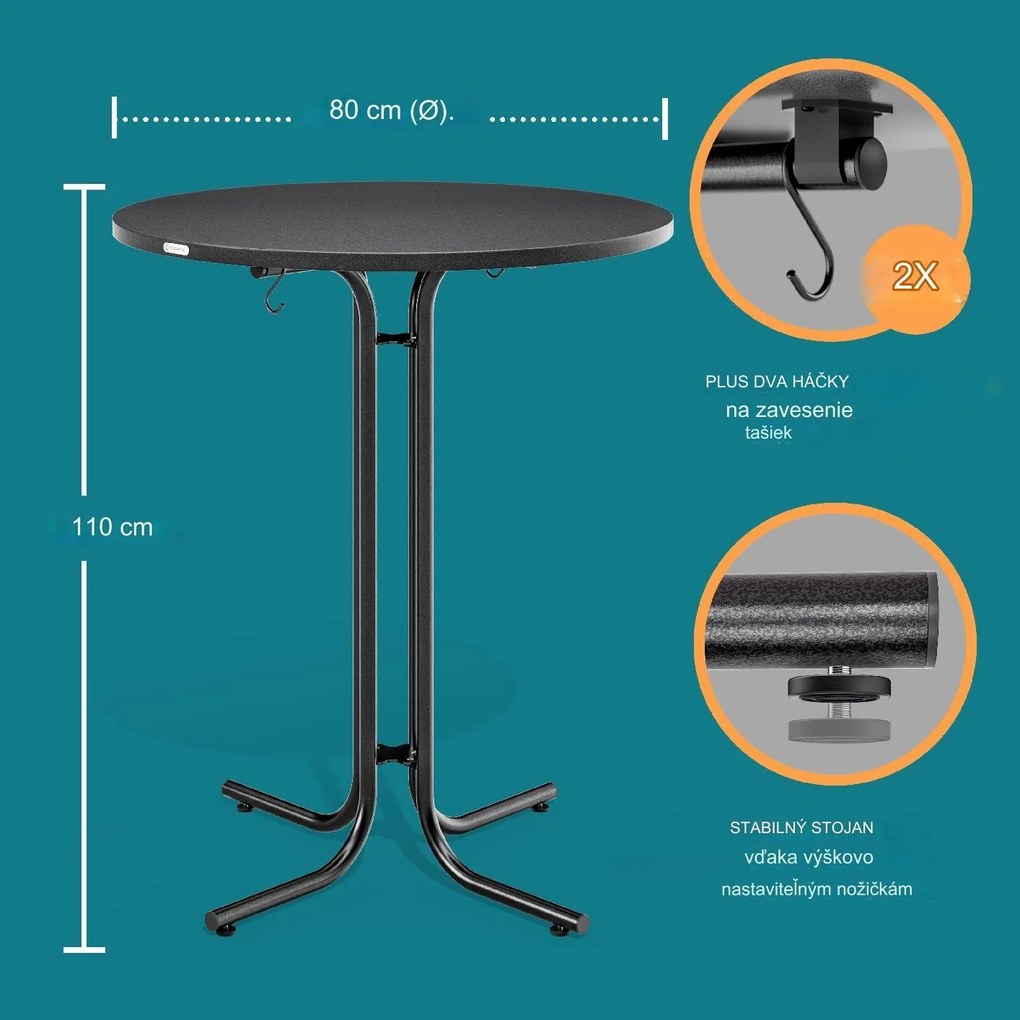 InternetovaZahrada Skladací barový stôl Ø80 cm - antracit