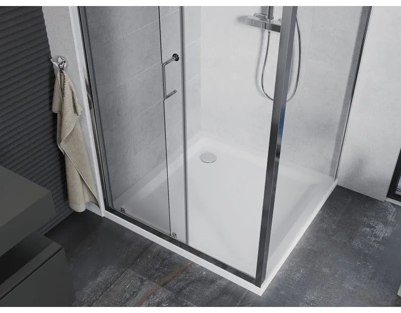 Mexen Apia, sprchový kút s posuvnými dverami 100 (dvere) x 100 (stena) cm, 6mm číre sklo, chrómový profil + slim sprchová vanička 5cm, 840-100-100-01-00-4010