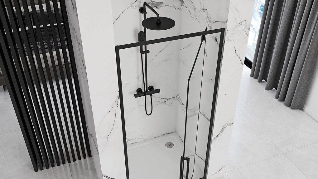 Rea Rapid Swing, 1-krídlové sprchové dvere 80 x 195 cm, 6mm číre sklo, čierny profil, REA-K6408