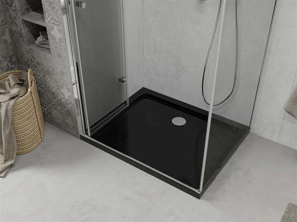 Mexen Lima, sprchový kút so skladacími dverami 90 (dvere) x 120 (stena) cm, 6mm číre sklo, chrómový profil + slim sprchová vanička čierna + chrómový sifón, 856-080-120-01-00-4070