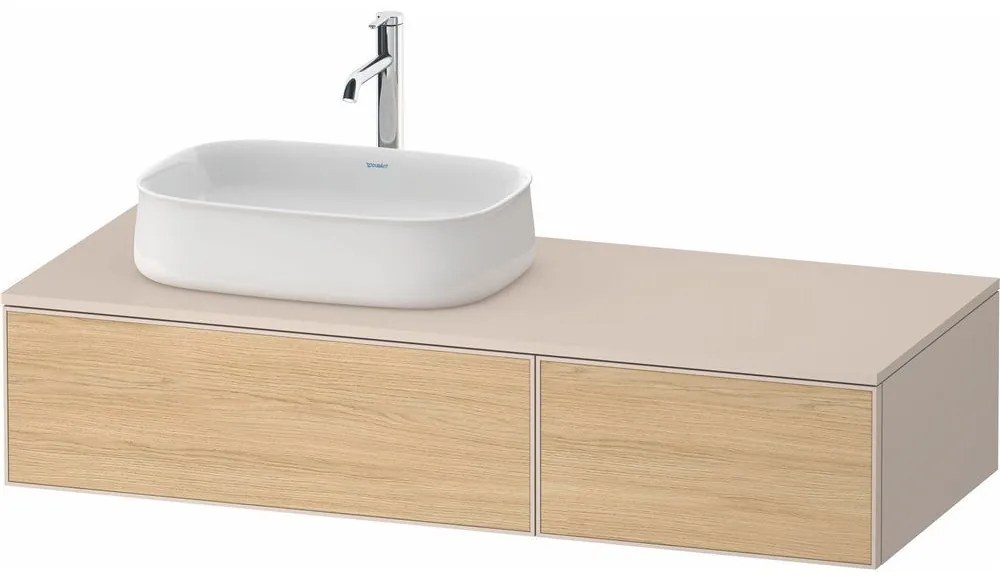 DURAVIT Zencha závesná skrinka pod umývadlo na dosku (umývadlo vľavo), 2 zásuvky, 1300 x 550 x 281 mm, dub prírodný/taupe super matná, ZE4816030830000