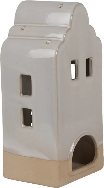 Béžový keramický domček svietnik na čajovú sviečku House L - 11*10*23 cm