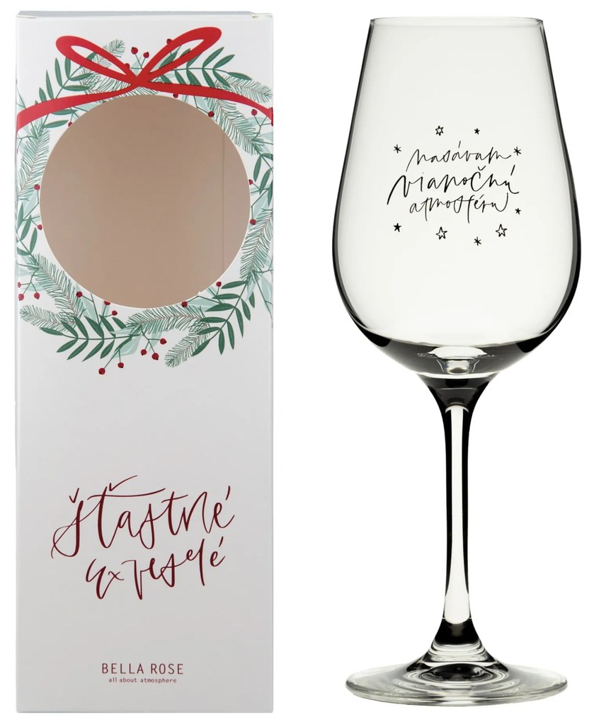 Bella Rose Pohár na víno Nasávam vianočnú atmosféru + vianočná krabička