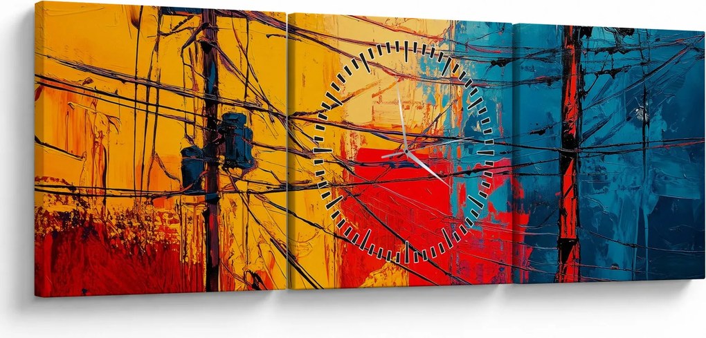 Obraz - Abstraktné elektrické vedenie (s hodinami) (90x30 cm)