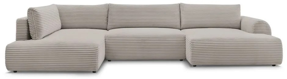 Svetlosivá/béžová menčestrová rozkladacia/s úložným priestorom rohová pohovka (ľavý roh/do tvaru "U") Lucien – Bobochic Paris