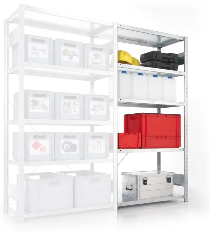 META Policový regál CLIP, 100 kg, 2000 x 1000 x 600 mm, prídavný regál