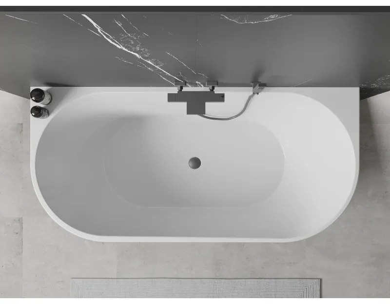 Mexen Oval, voľne stojaca nástenná vaňa 160 x 80 cm, biela, brúsený grafit prepad, 52671608000-95