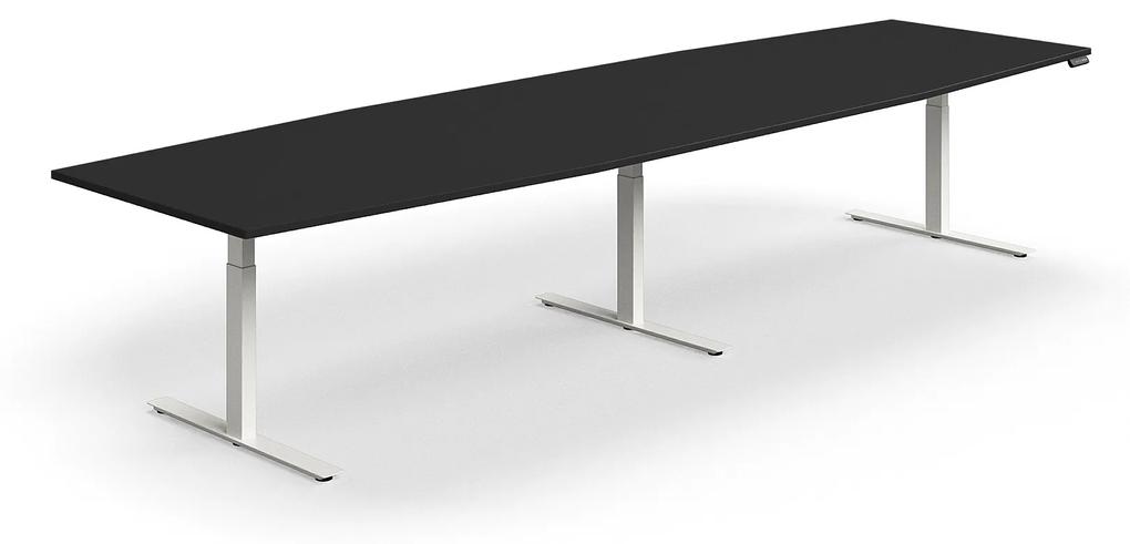 Nastaviteľný rokovací stôl QBUS, oválny, 4000x1200 mm, biely rám, čierna
