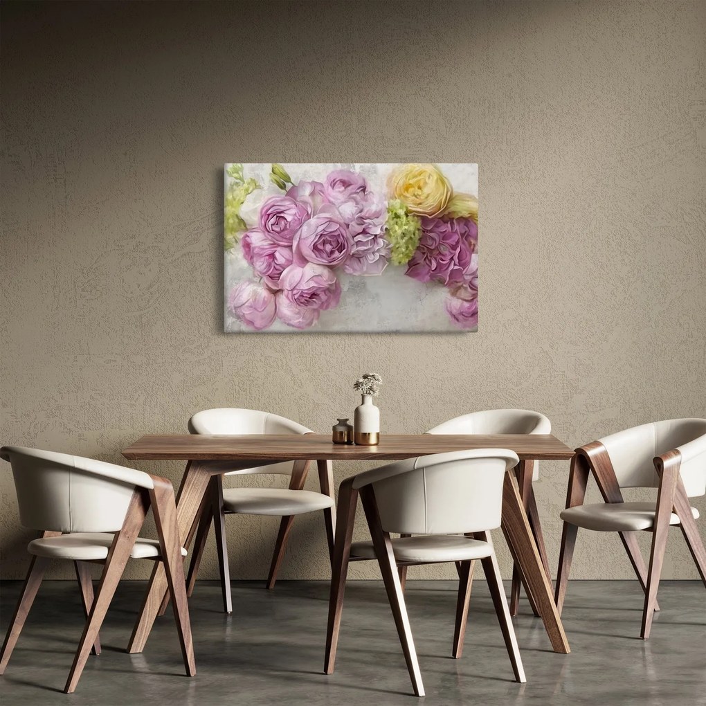 Obraz - Kvety na stene v pastelových farbách (90x60 cm)