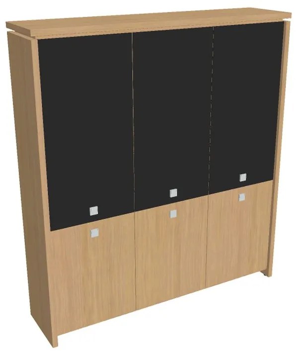 Vysoká skriňa Verno 188 x 46 x 210 cm, kombinované dvere, dub svetlý / čierna
