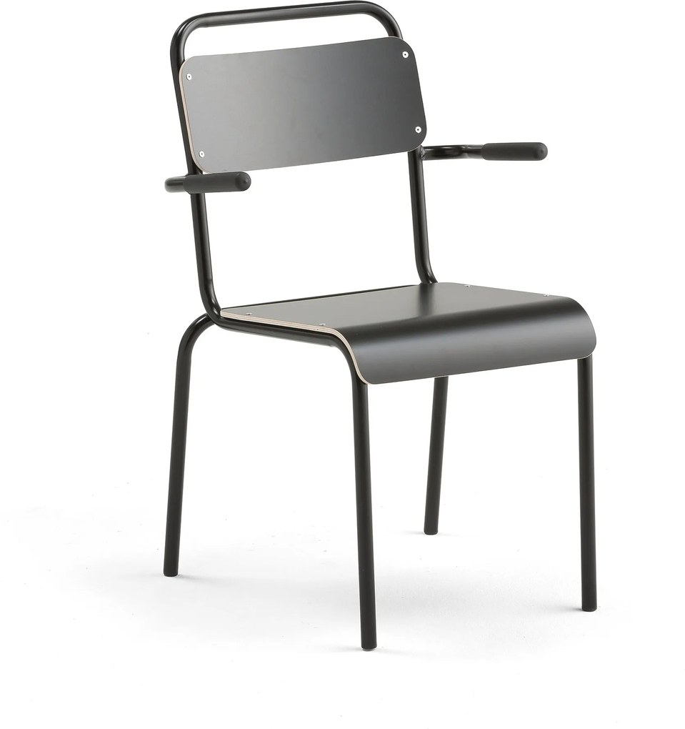 Jedálenská stolička Frisco, s podrúčkami, čierny rám, čierny laminát