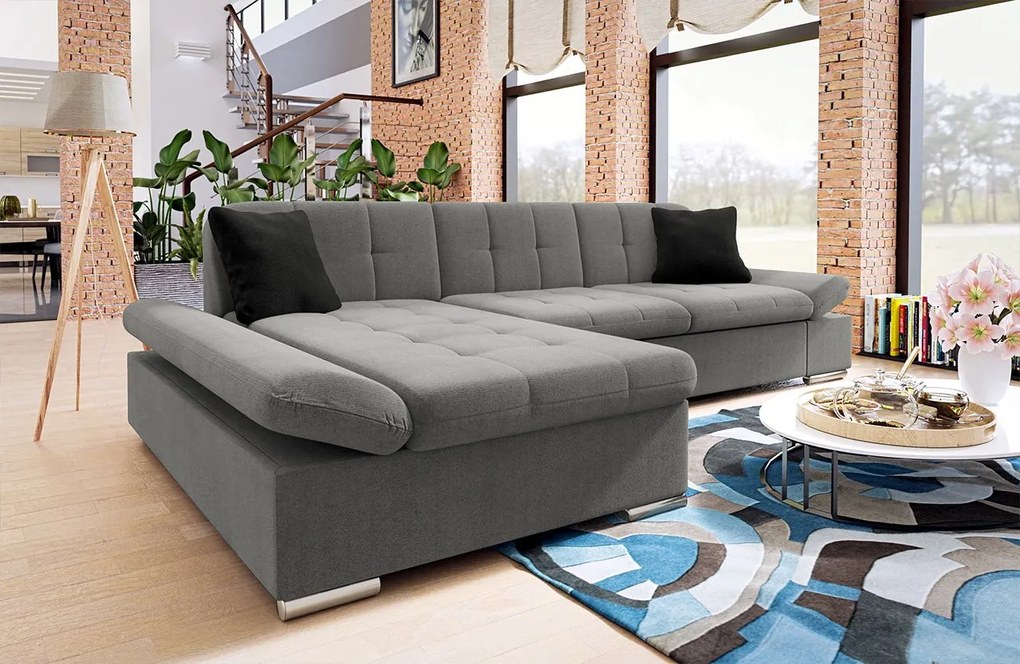 Rohová sedacia súprava s funkciou spania Laviva Sale, Dostupné poťahy: ekokoža Soft 017 + Lux 06 + Lux 05, Strana: ľavá
