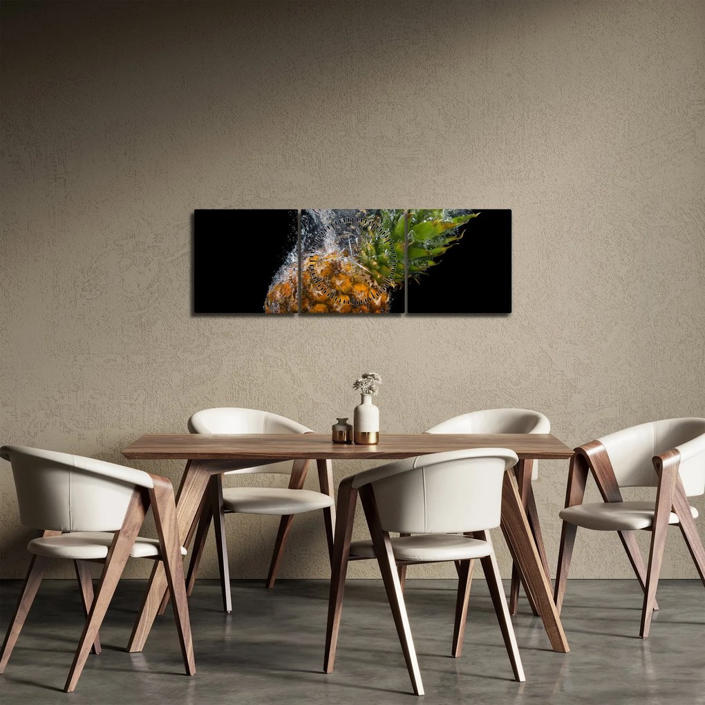 Obraz ananásu vo vode (s hodinami) (90x30 cm)