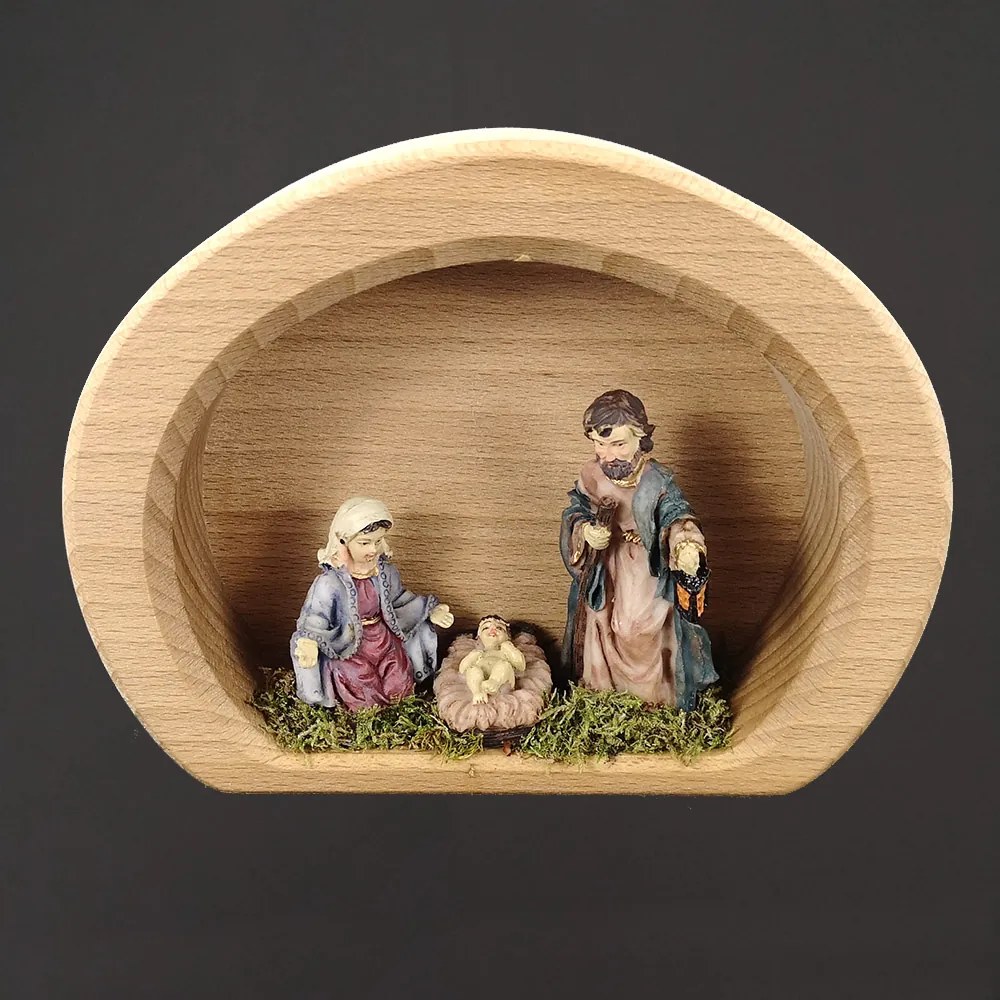 AMADEA Drevený betlehem v tvare pologule s figúrkami, masívne drevo, 17 x 13 x 4,5 cm, český výrobok