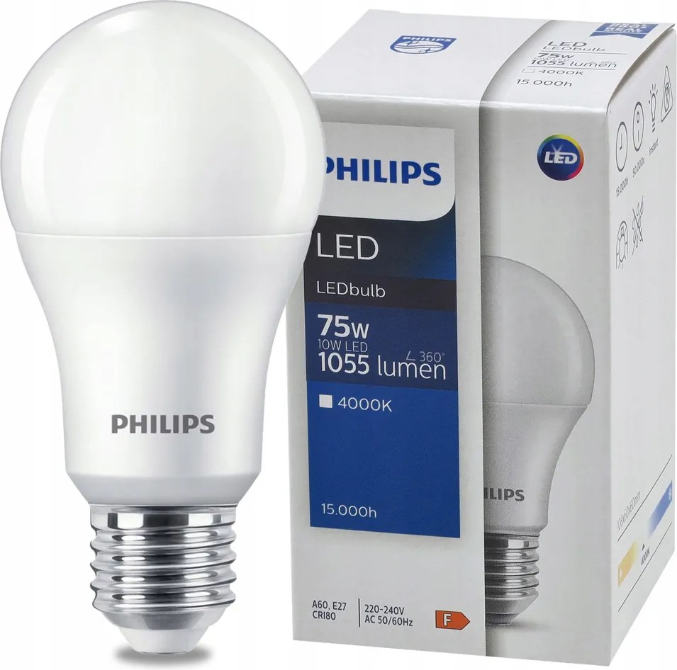 LED žiarovka E27 PHILIPS 10W 1055lm Neutrálna farba 4000K LED žiarovka A60