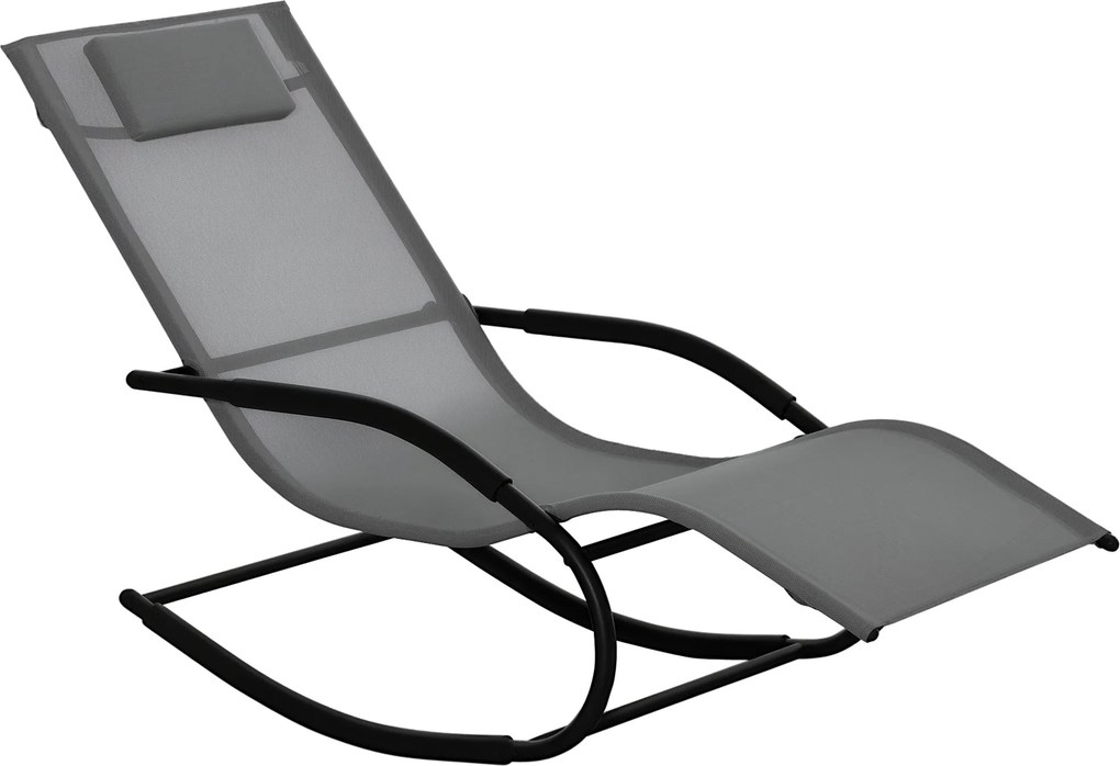 Ergonomická hojdačka Outsunny s pozinkovaným kovovým rámom a textilenovou opierkou hlavy, opierkami na ruky 63Š x 160H x 88V cm Šedá | Aosom