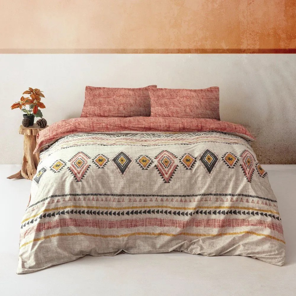 Predĺžené obliečky na dvojlôžko z bavlny Renforcé v tehlovej a hnedej farbe 240x220 cm Felix – Mijolnir