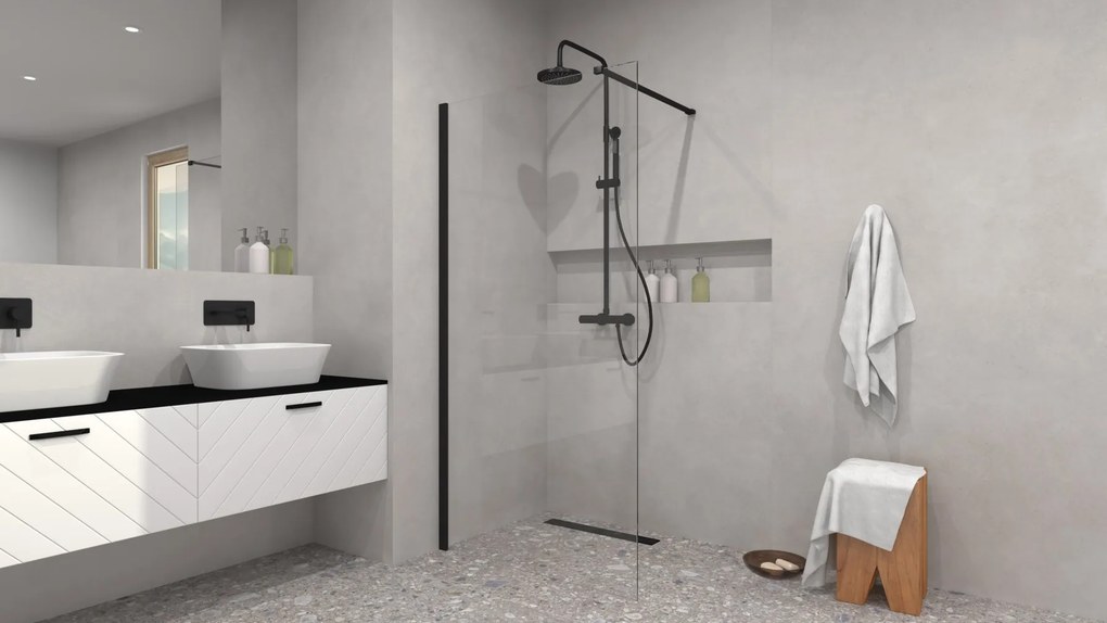 Besco Sprchovací kút Walk-In ECO-N BLACK 90x195 (100x195, 110x195, 120x195) - bez vaničky BESCO-Rozmery: šírka: 90