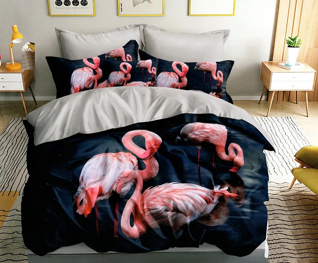 DomTextilu Exotické posteľné obliečky s motívom plameniakov 3 časti: 1ks 160 cmx200 + 2ks 70 cmx80 Ružová 37872-179084