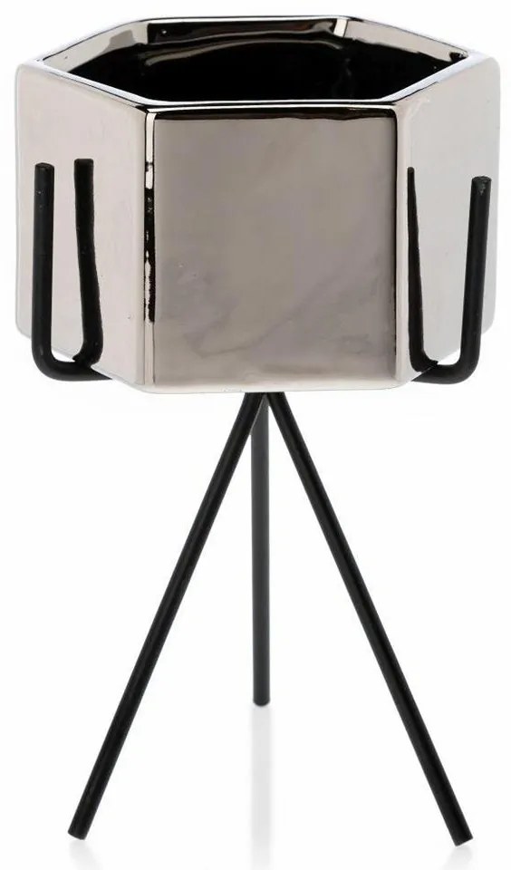 KERAMICKÝ KVETINÁČ SO STOJANOM SASHI 18X10 CM STRIEBORNÁ