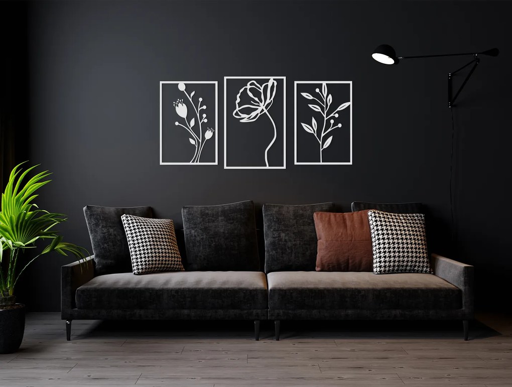 drevko 3-dielna drevená dekorácia Poľné kvety Rozmer obrazu: 31 x 65 cm, Farba dekorácie: Čierna