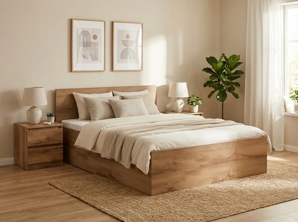 Posteľ SOFIA 160 x 200 cm, dub artisan Rošt: S lamelovým roštom, Matrac: Matrac DELUXE 10 cm
