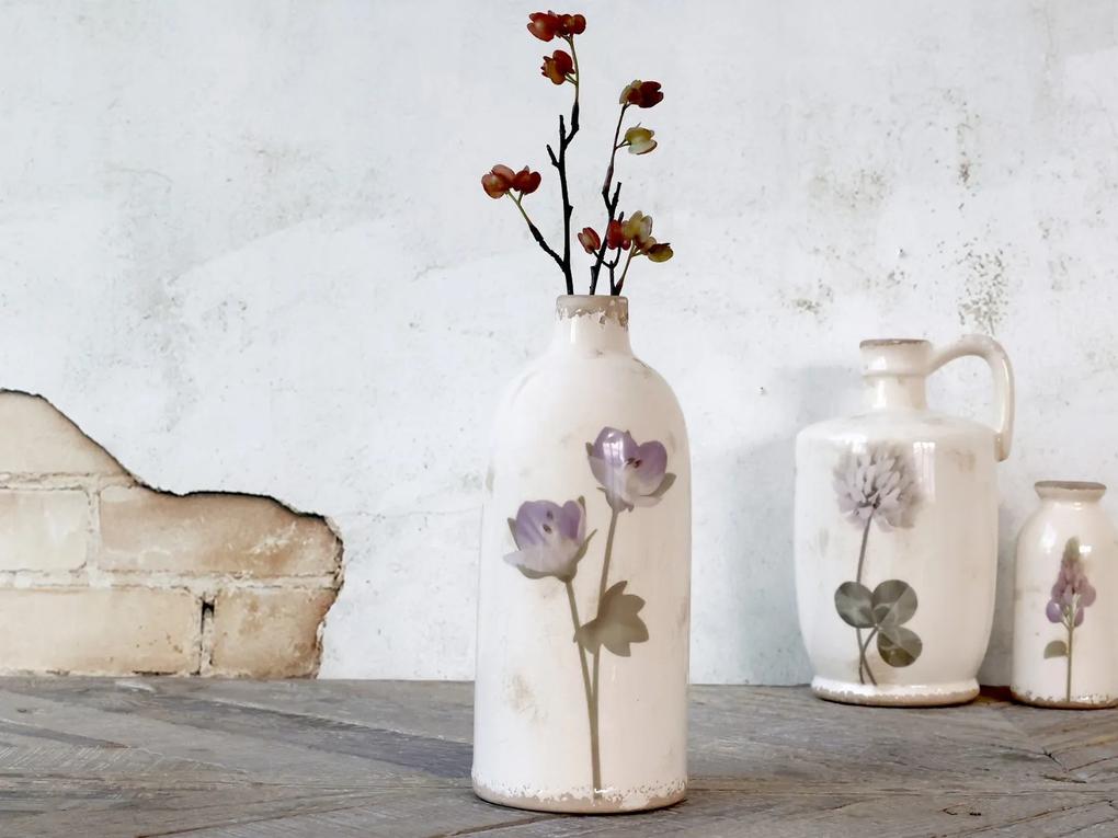 Krémová keramická dekoračná váza s kvetom Versailles - Ø 11*26cm