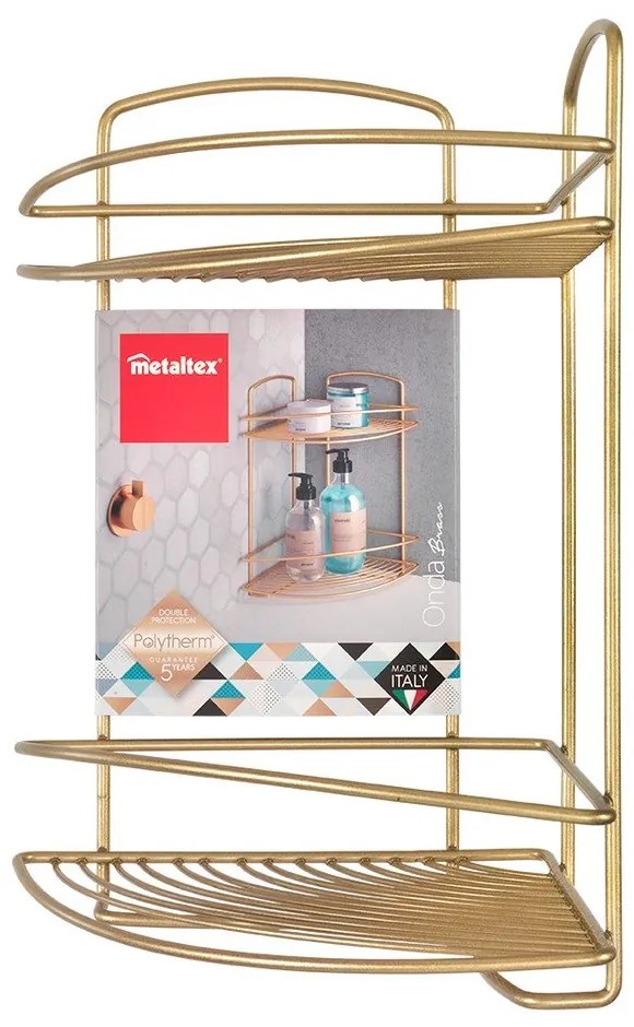 Rohová oceľová kúpeľňová polička v zlatej farbe Onda – Metaltex