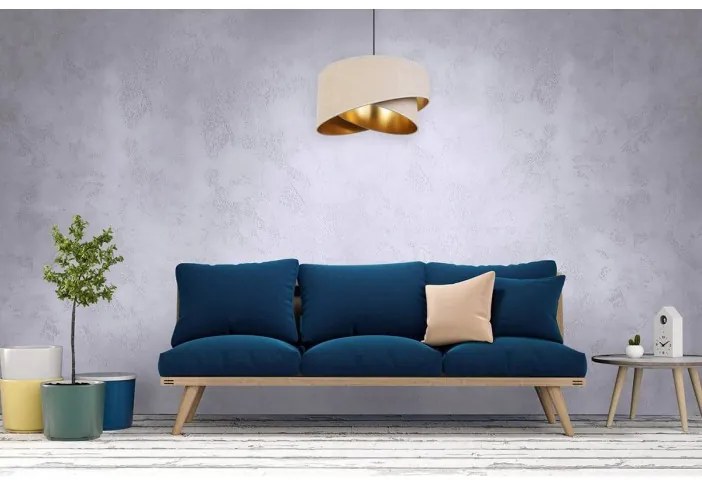 Moderná lampa s asymetrickým krémovo bielym tienidlom so zlatým stredom