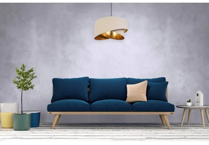 Moderná lampa s asymetrickým krémovo bielym tienidlom so zlatým stredom