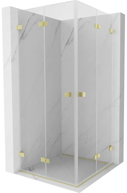 Mexen Lunar-F Duo, skladací sprchový kút 80 x 80 cm, 8mm číre sklo, zlatý matný profil, 836-080L-080P-55-00